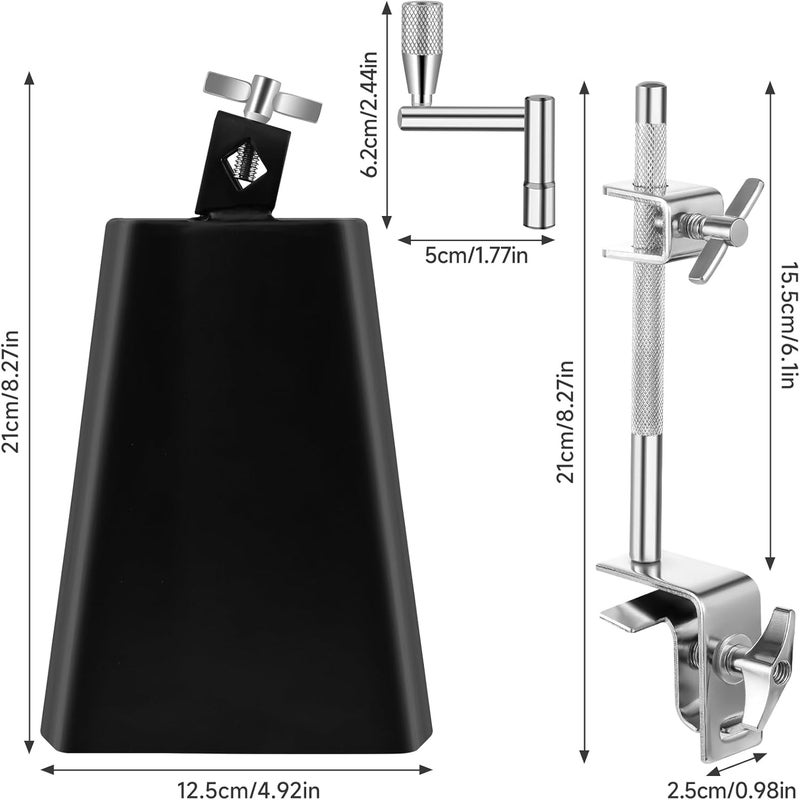 BALLMENT 6 Inch Cowbell and Cowbell Clamp, Cowbell Holder Percussion Accessory for Drum Sets, Adjustable Standard Cowbell Mount Holder, Bass Drum Hoop Up or Down Drum Key - Image 2